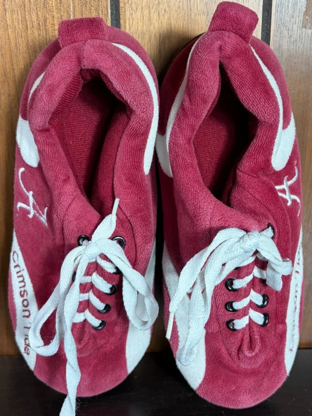 Comfy Feet Alabama Crimson Tide Velour Indoor/Outdoor Lace Slippers Mens Sz 7-8